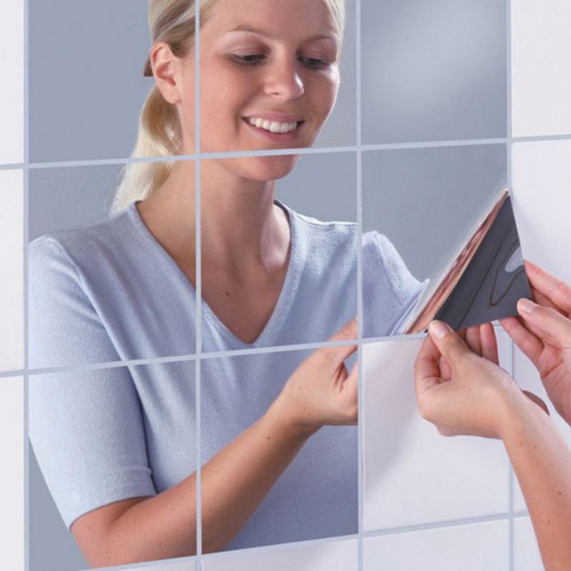 正方形圓形PET亞克力鏡面貼 自粘全身軟鏡子 DIY浴室牆貼紙15*15cm IUTG