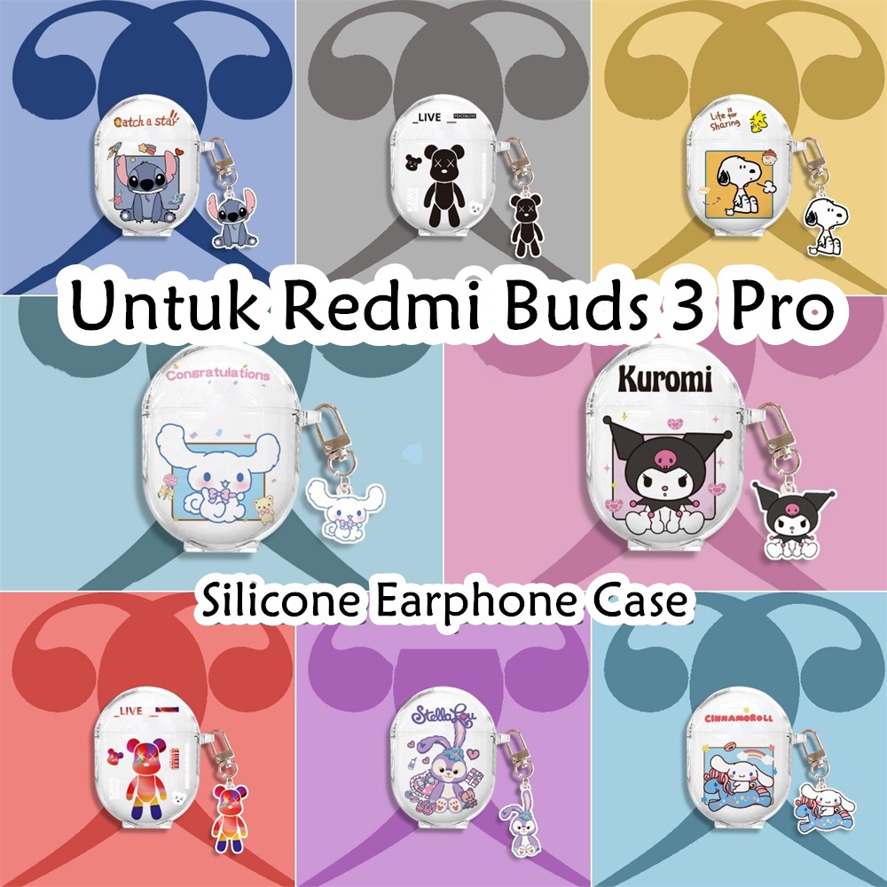適用於 Redmi Buds 3 Pro 手機殼透明卡通草莓熊軟矽膠手機殼耳機殼保護套