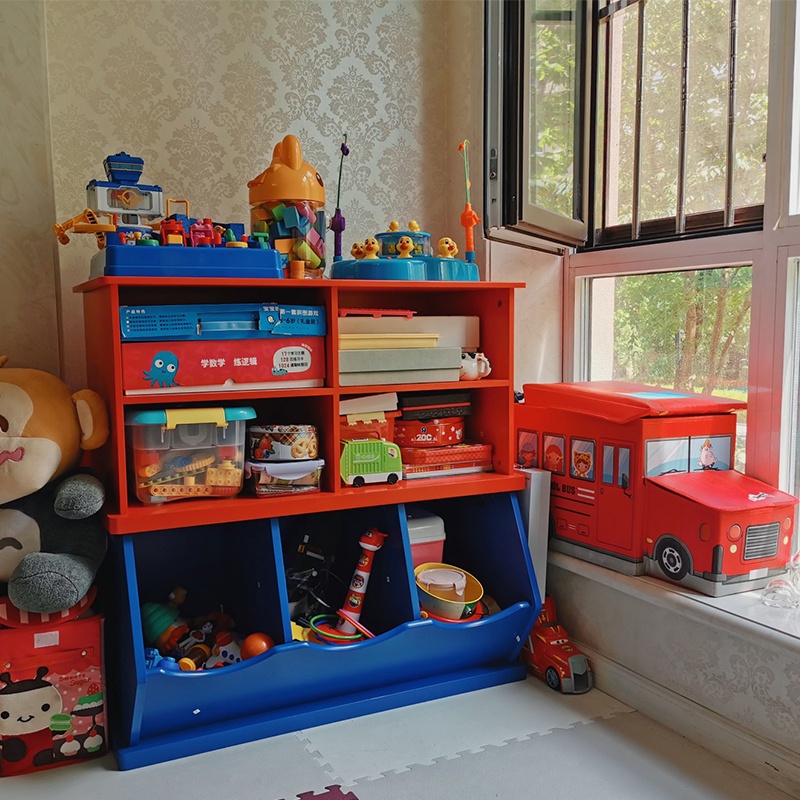 兒童玩具收納櫃書架二合一寶寶玩偶整理架置物架可重疊積木收納櫃