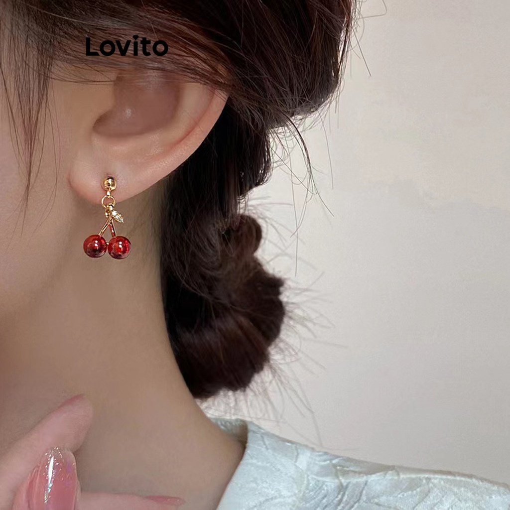 Lovito 女士休閒素色金屬耳環 LFA06417 (紅色)