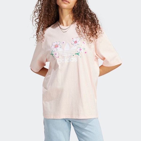 Adidas Oversized Tee IP3752 女 短袖 上衣 T恤 亞洲版 經典 三葉草 寬鬆 花卉 淺粉