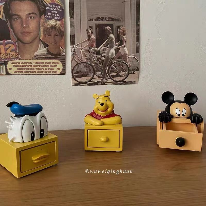 迪士尼 卡通收納盒 米老鼠家居裝飾首飾盒 樹脂 動漫公仔擺件 維尼項鍊戒指首飾盒
