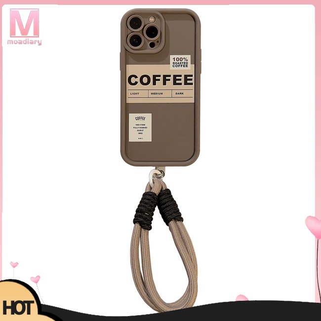 Moadiary 手機殼帶咖啡字防滑全方位保護智能手機保護套帶掛繩
