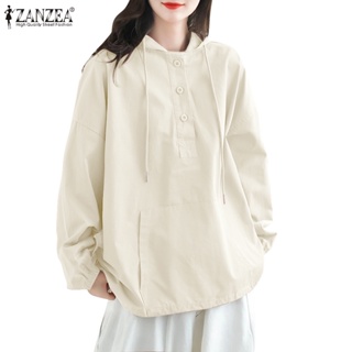 Zanzea 女式韓版休閒口袋半門襟落肩鬆緊帶純色風衣
