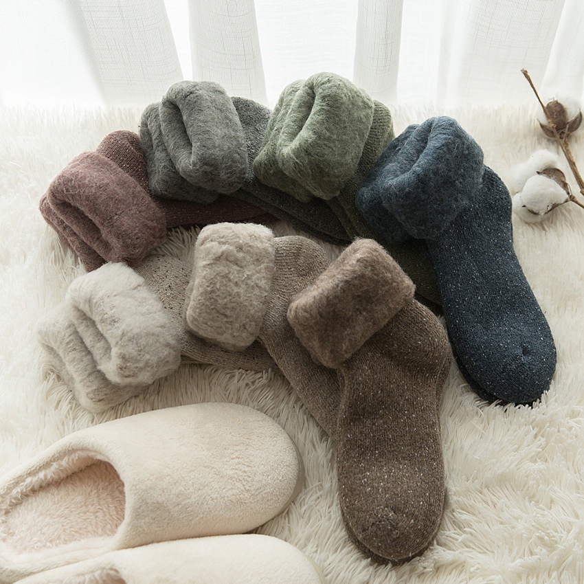 羊毛襪子冬季長筒襪中筒襪女素色加厚刷毛雪地襪保暖滑雪襪子