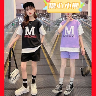 【夏季新款】女大童短袖套裝夏天套裝2023新款女童夏季套裝中大兒童休閒時尚運動兩件套夏裝短袖童裝潮