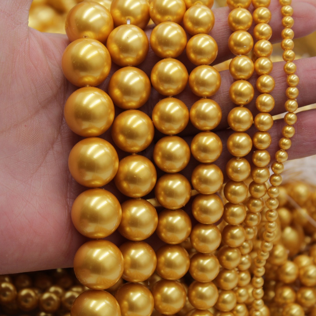 珍珠散珠4-16mm正圓直孔仿南洋金珠 手工DIY飾品串珠材料