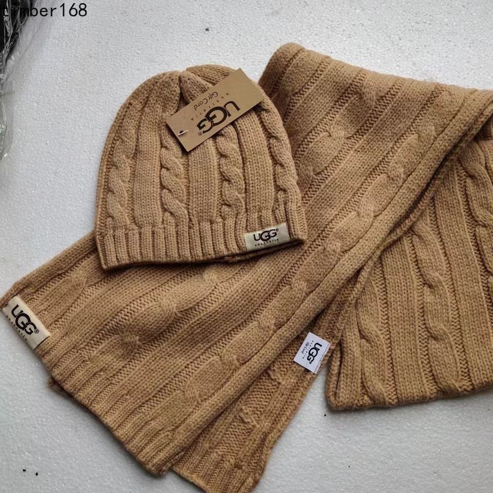 UGG毛線帽圍巾二合一套針織冬季潮流男女通用潮帥氣外貿保暖情侶輕奢