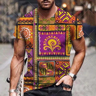 夏季男士超大 T 恤 3D 民族服裝 T 恤上衣印花圖案襯衫嘻哈街頭服飾復古彩色 T 恤