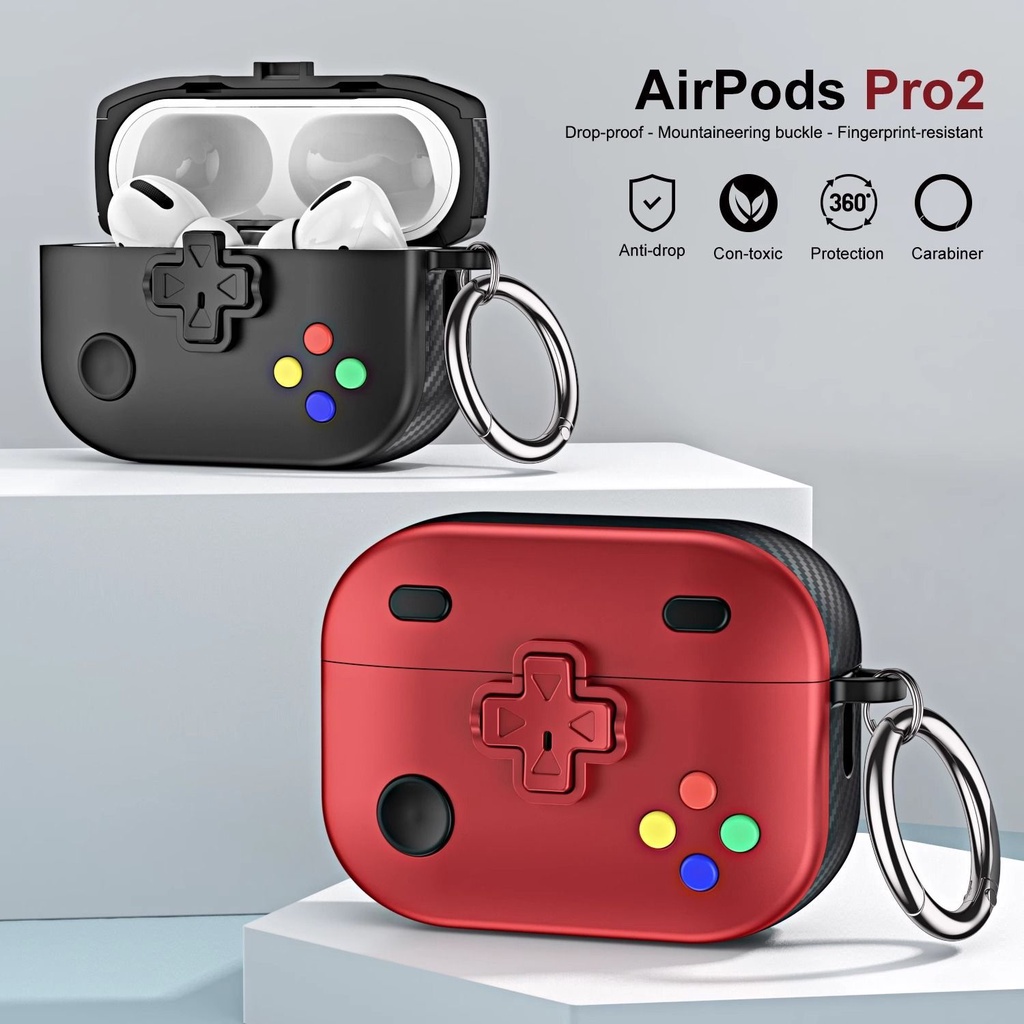 遊戲機airpodspro2蘋果耳機殼碳纖維彈蓋airpod3代鎖釦開關套硬殼