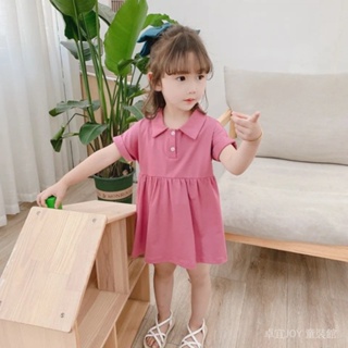 【JOY】女童polo領洋裝 夏季韓版公主裙 女寶寶短袖T恤裙 女孩粉色裙子