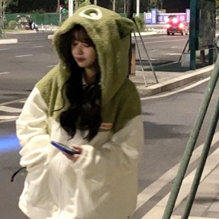 韓係網紅小怪獸羊羔絨外套韓係加厚保暖雙層連帽開衫棉服衛衣