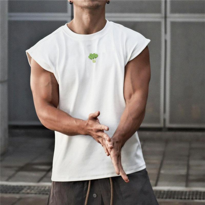 新款 潮流 花椰菜元素 健身 背心 男 跑步 訓練 無袖 無袖 運動T恤 戶外 衣服