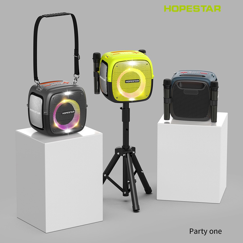 HOPESTAR Partyone爆款大功率音箱雙麥克風帶支架重低音炮戶外音響 戶外露營 家用音箱