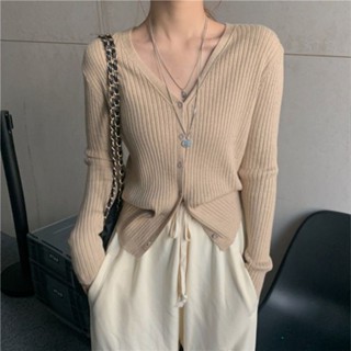 M-3XL 針織衫 長袖上衣 V領開衫外套 休閑外穿長袖上衣秋季韓版外搭溫柔