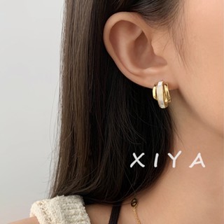 XIYA 法式多層貝母C形耳環 復古氣質百搭金屬多層耳環
