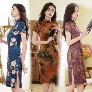 春夏新款旗袍緊身時尚設計洋裝復古大尺碼中國風女裝表演服婚禮宴會年會尾牙派對批發