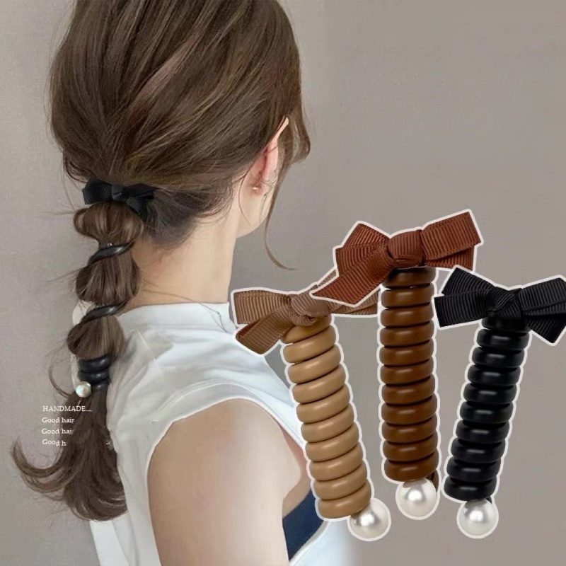 時尚彈力髮圈電話線造型馬尾頭繩髮圈編髮直條頭繩皮筋