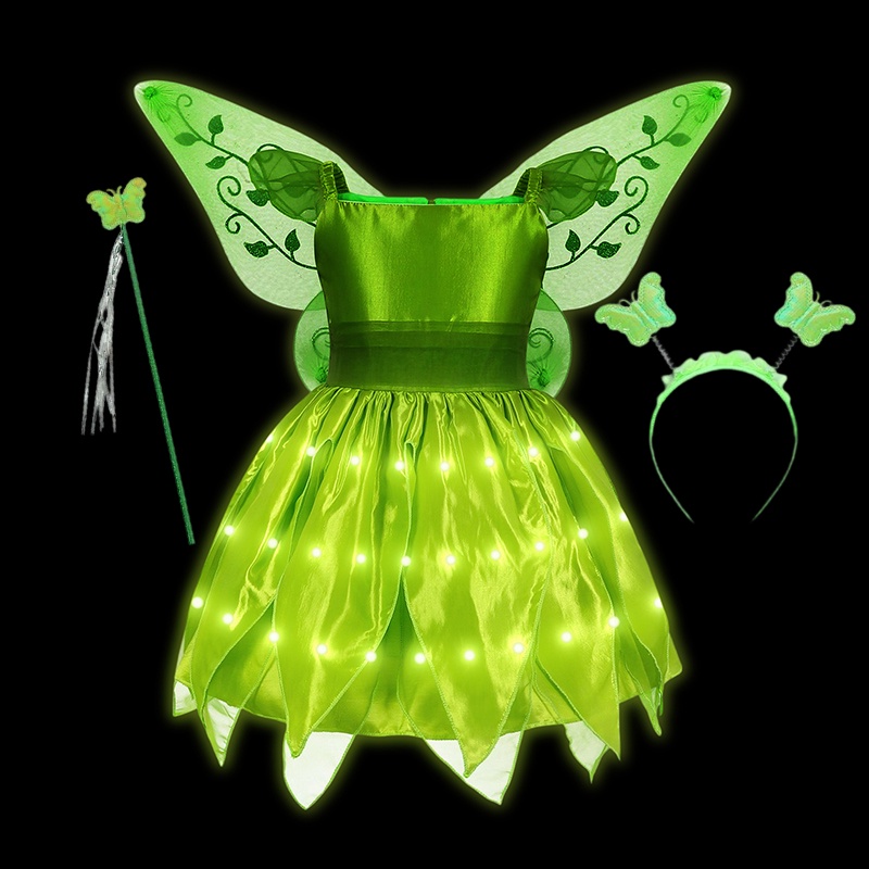 Dyaa Tinkerbell 仙女連衣裙 LED 發光女孩服裝兒童角色扮演花仙子公主衣服聖誕派對服裝