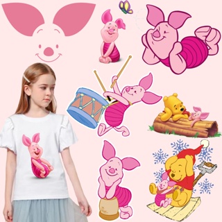 迪士尼粉紅豬小豬經典卡通小熊維尼貼紙卡通熱貼衣服熨燙貼花 DIY T 恤裝飾可水洗兒童禮物