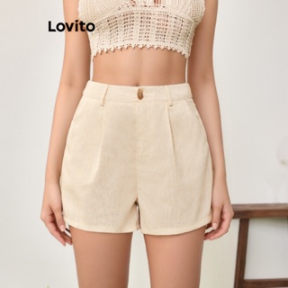 Lovito Boho 女款素色羈扣口袋短褲 LBL05208 (卡其色)
