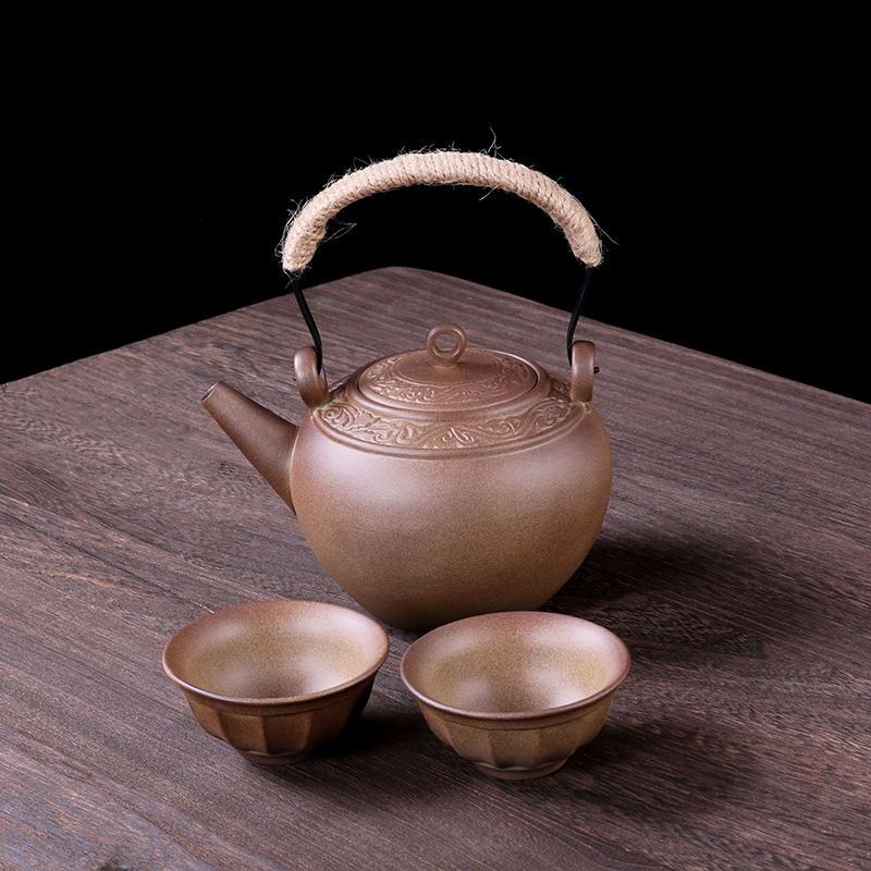 【超值茶具】圍爐煮茶側把壺茶具套裝粗陶柴燒旅行茶具戶外家用茶杯茶壺悶茶壺 TRJH
