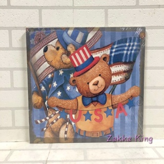 [HOME]美式鄉村風載帽小熊麻布畫 美國小熊 無框畫複製畫掛畫壁畫 民宿居家餐廳牆面兒童房間裝飾佈置