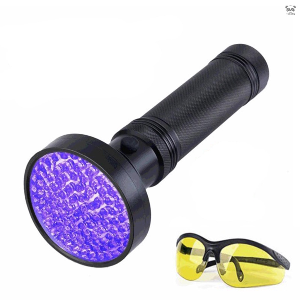 寵物貓狗尿液探器 黑色 紫外線手電筒+護目鏡 100LED燈 395nm波段紫光 不帶電池 需6節5號電池