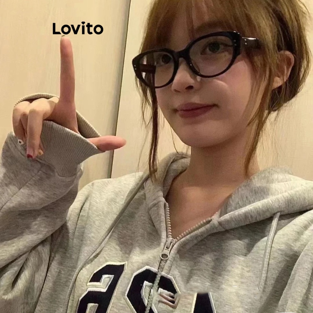 Lovito 女士休閒素色 Y2K 貓眼鏡 LFA05403 (黑色)