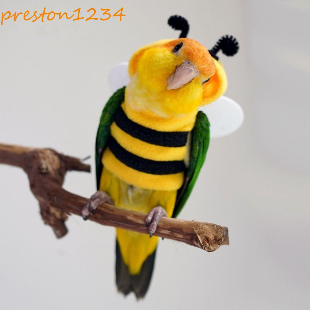 PRESTON鸚鵡蜜蜂形狀的衣服,可愛布鸚鵡冬季保暖帽子連帽,柔軟的黃色蜜蜂形狀鸚鵡飛行服