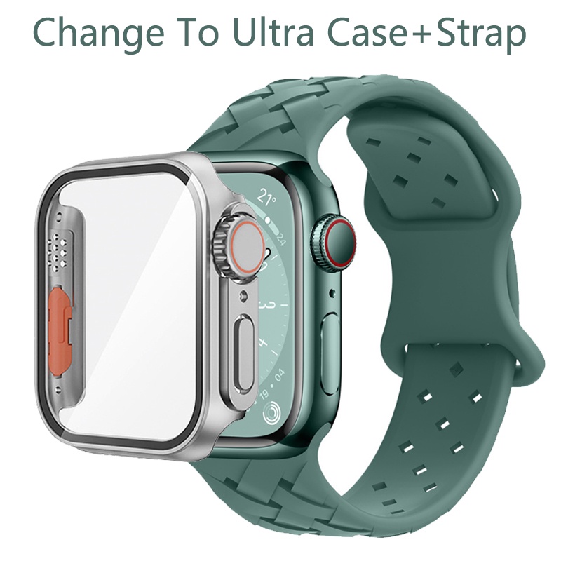 更換 Ultra 錶殼和錶帶運動矽膠編織手鍊錶帶適用於 Apple Watch 44 毫米 40 毫米 45 毫米 41