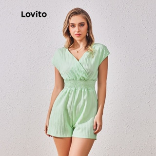 Lovito女式優雅素色縮褶連身褲 LBL07014