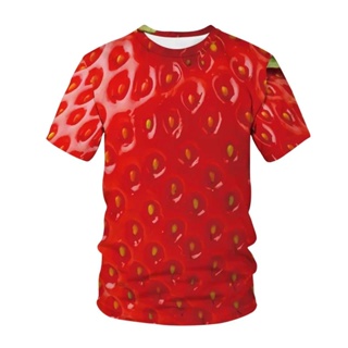 新款嘻哈水果 3d 印花夏季男士 T 恤趣味奇異果草莓時尚短袖襯衫街頭 O 領寬鬆優質上衣