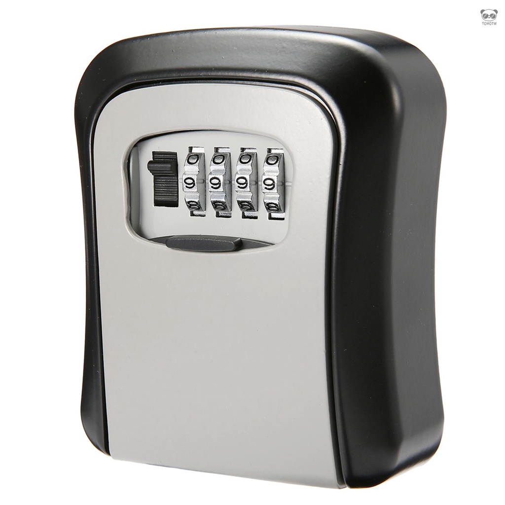 鋁合金掛壁式鑰匙盒四位數密碼收納盒保險箱 黑灰色