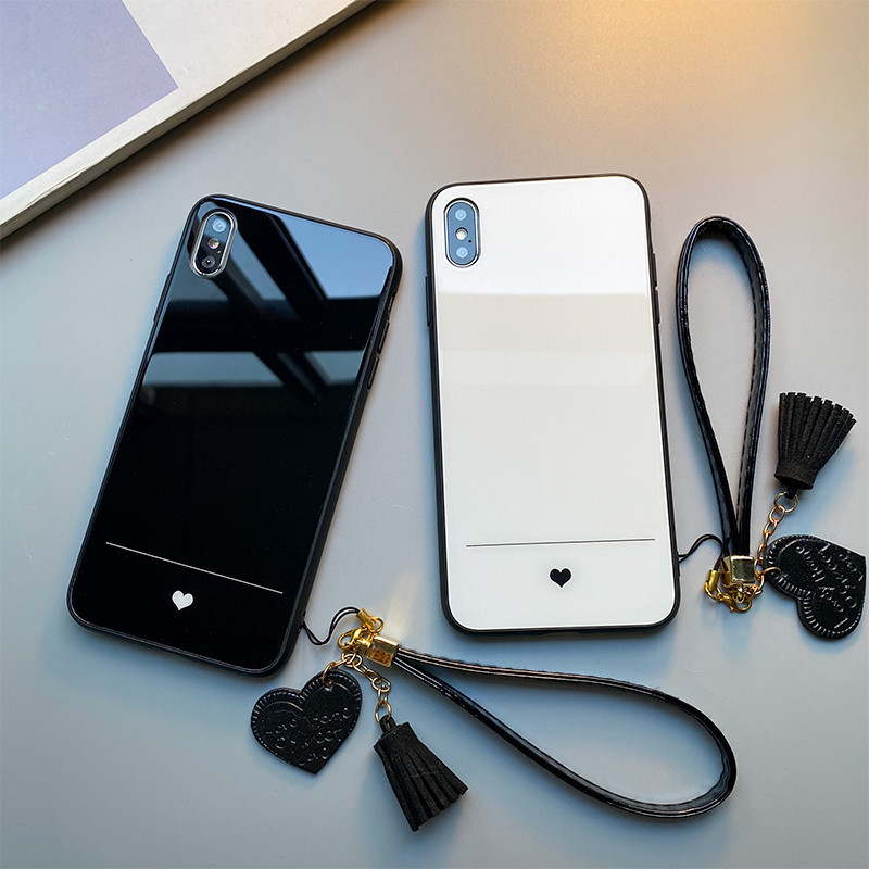 SAMSUNG 手機殼帶錶帶三星 S10 Lite S8 S9 Plus S20 FE S10E 超黑白愛心圖案硬玻璃保