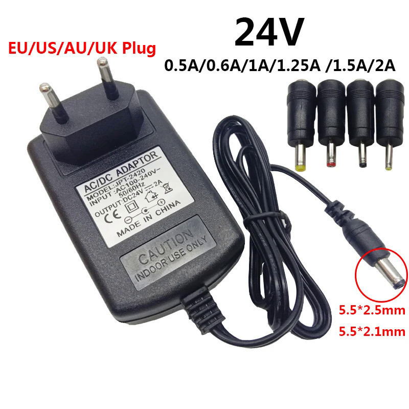 24v 轉換器電源適配器電源 24 伏 0.5A 0.6A 1A 1.25A 1.5A 2A 歐規美規插頭 5.5x2.