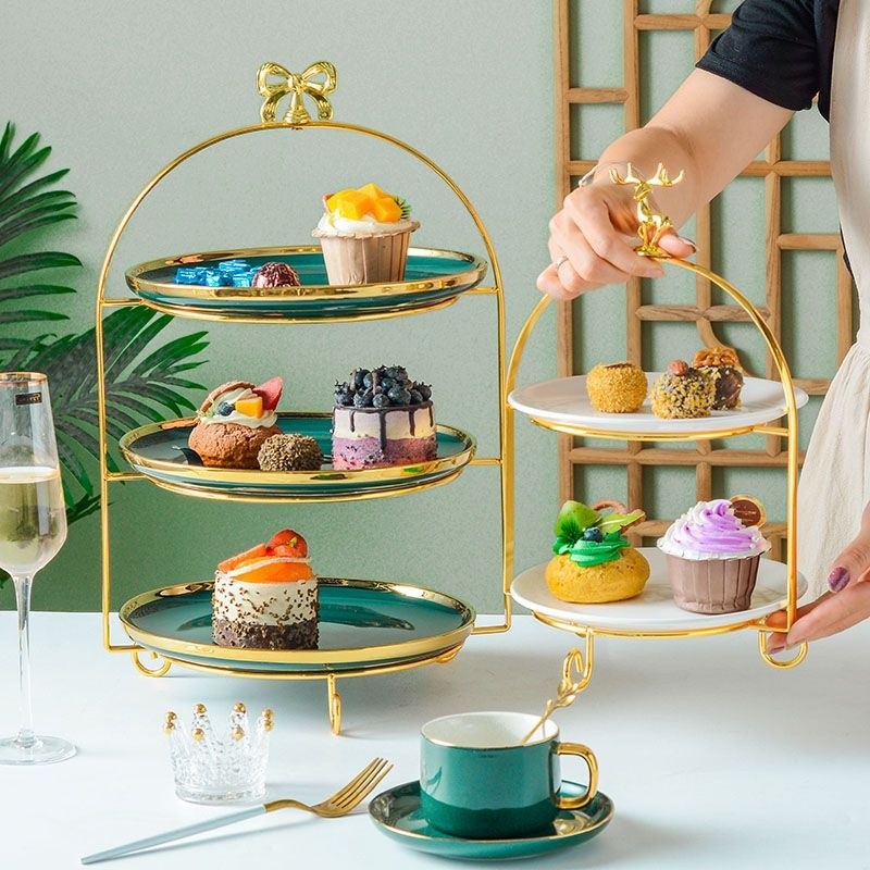 【新品】ins風三層果盤串盤水果盤婚慶甜品架點心盤下午茶蛋糕盤展示架