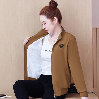 刷毛不刷毛/短外套女裝 女春秋新款韓版媽媽裝 立領休閒上衣 寬鬆夾克風衣