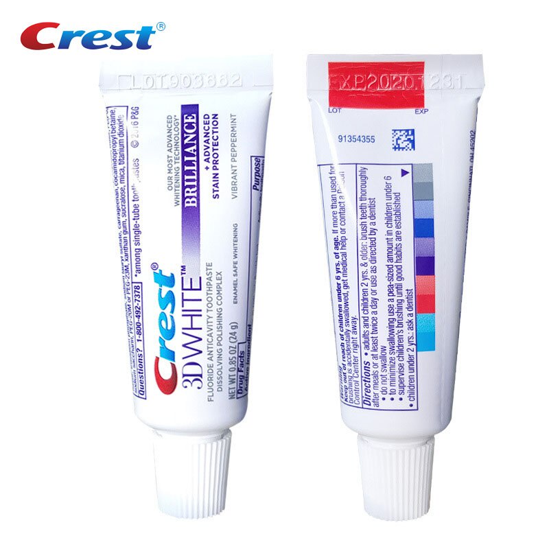 Crest 3D White牙膏Brilliance牙齒美白氟化物抗蛀牙擠壓器便攜式小牙膏20g/管