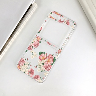 SAMSUNG 奢華花卉印花透明外殼三星 Galaxy Z Flip 5 5G Flip4 Flip3 手機殼