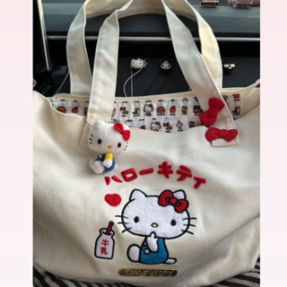 HelloKitty可愛刺繡帆布手提斜背包大容量便攜式外出購物袋托特包