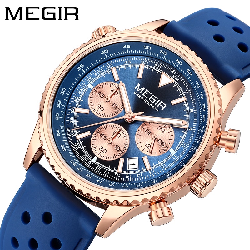 【現貨】MEGIR 2236 23年秋季新款 手錶 男士 多功能 超薄 商務風格 矽膠錶帶 防水 夜光 日曆 手錶