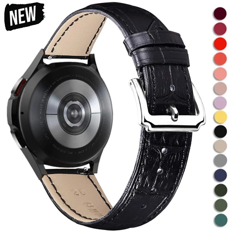 SAMSUNG 快速釋放皮革錶帶手鍊兼容三星 Galaxy Watch 4 5 6 44mm 40mm 經典 47mm