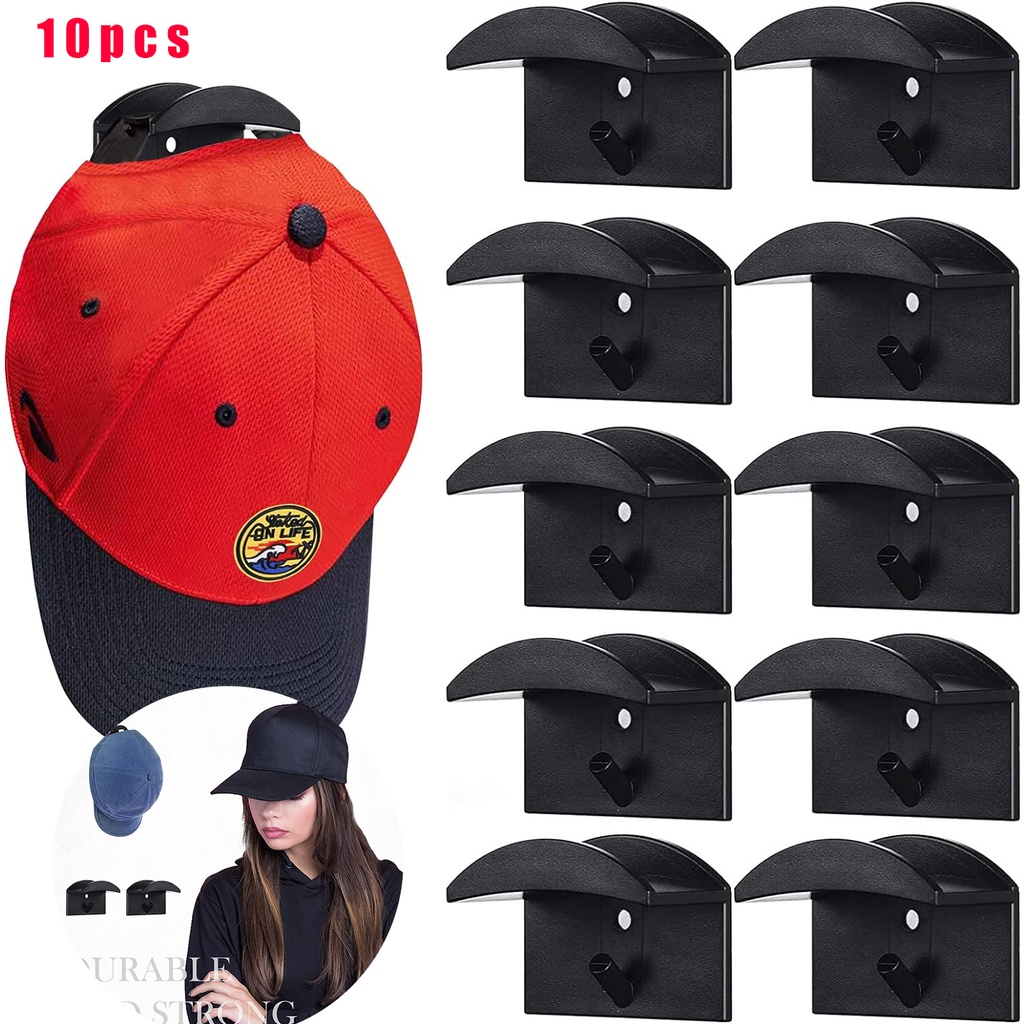 10 件裝全新帽子掛鉤黑色白色棒球帽粘性帽子掛鉤支架適用於壁掛式簡約棒球帽掛鉤臥室強力帽子掛鉤收納盒