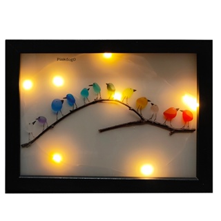 Pi 海玻璃雨鳥 LED 夜光相盒裝飾節日禮物裝飾。 og