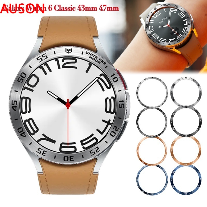 AUSON適用於三星 Galaxy Watch 6 classic 43 47mm 不銹鋼保護圈 金屬刻度錶圈