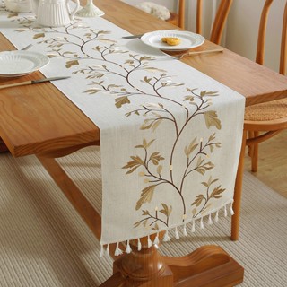 Cafe｜生活 桌旗 長桌布 刺繡桌旗 美式風格桌旗 棉麻餐桌布 流蘇茶几桌墊 家居長桌裝飾布