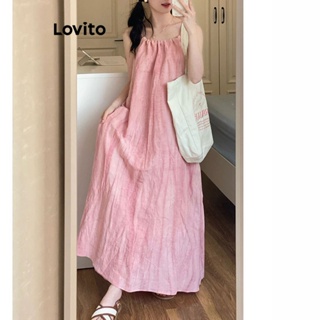Lovito 女款休閒素色繫帶洋裝 LNA30020 (粉紅色)