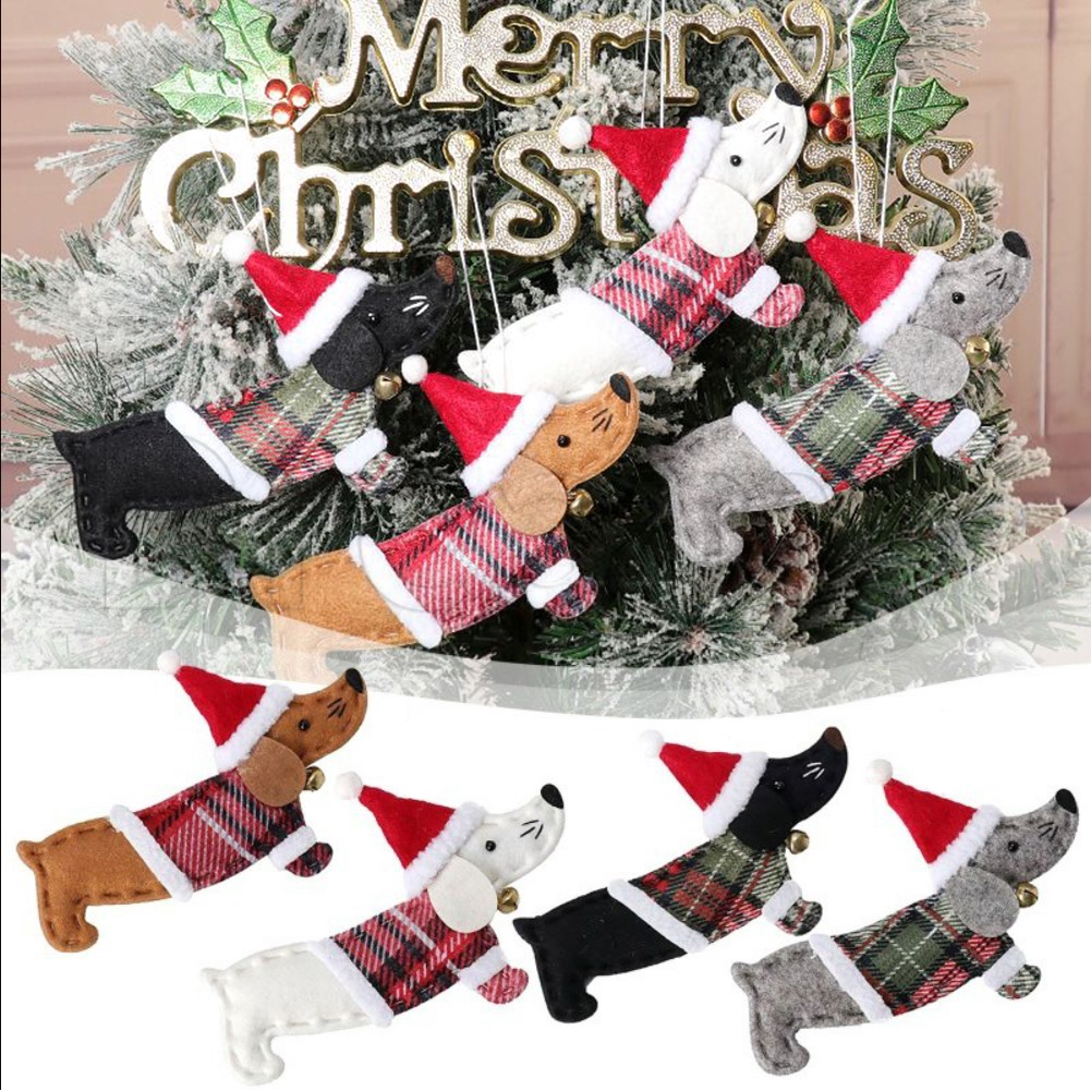 聖誕服裝小狗造型裝飾道具 / 卡通聖誕帽臘腸狗娃娃吊墜 / 可愛的聖誕樹 DIY 掛飾 / 適合家庭聖誕新年派對裝飾