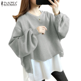 Zanzea 女式韓版時尚休閒圓領長袖拼接撞色寬鬆運動衫